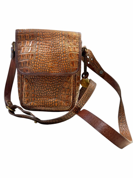 Brahmin Handbags - Vintage Brahmin Brown Croc-Embossed Leather Flap North South Crossbody Bag